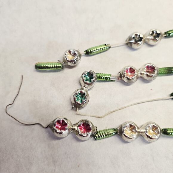 Vintge Christmas Tree Mercury Glass Bead Garland Double Indent Beads & Barrels - Picture 6 of 8
